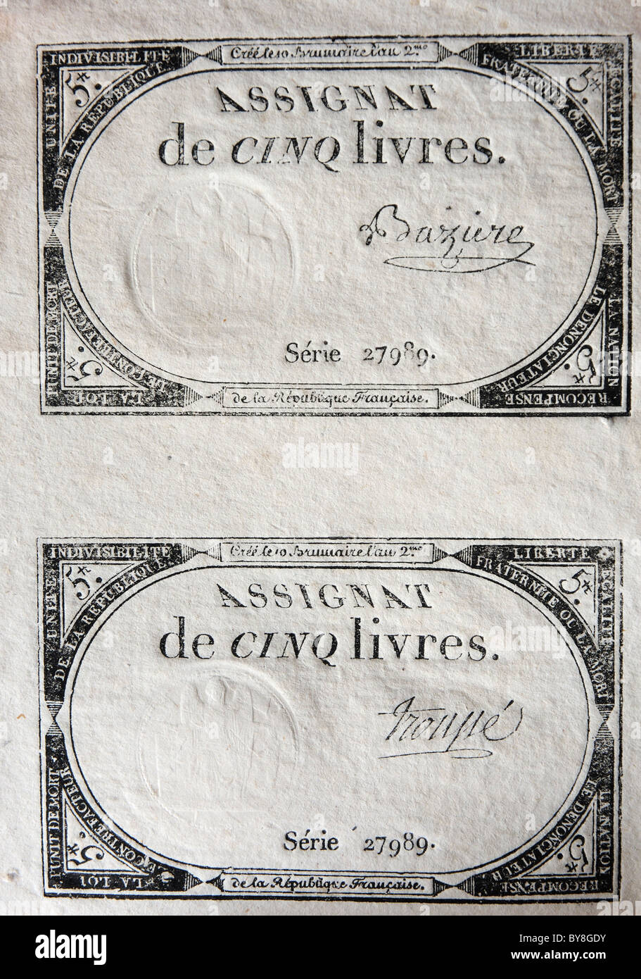 French banknotes from the revolution Stock Photo