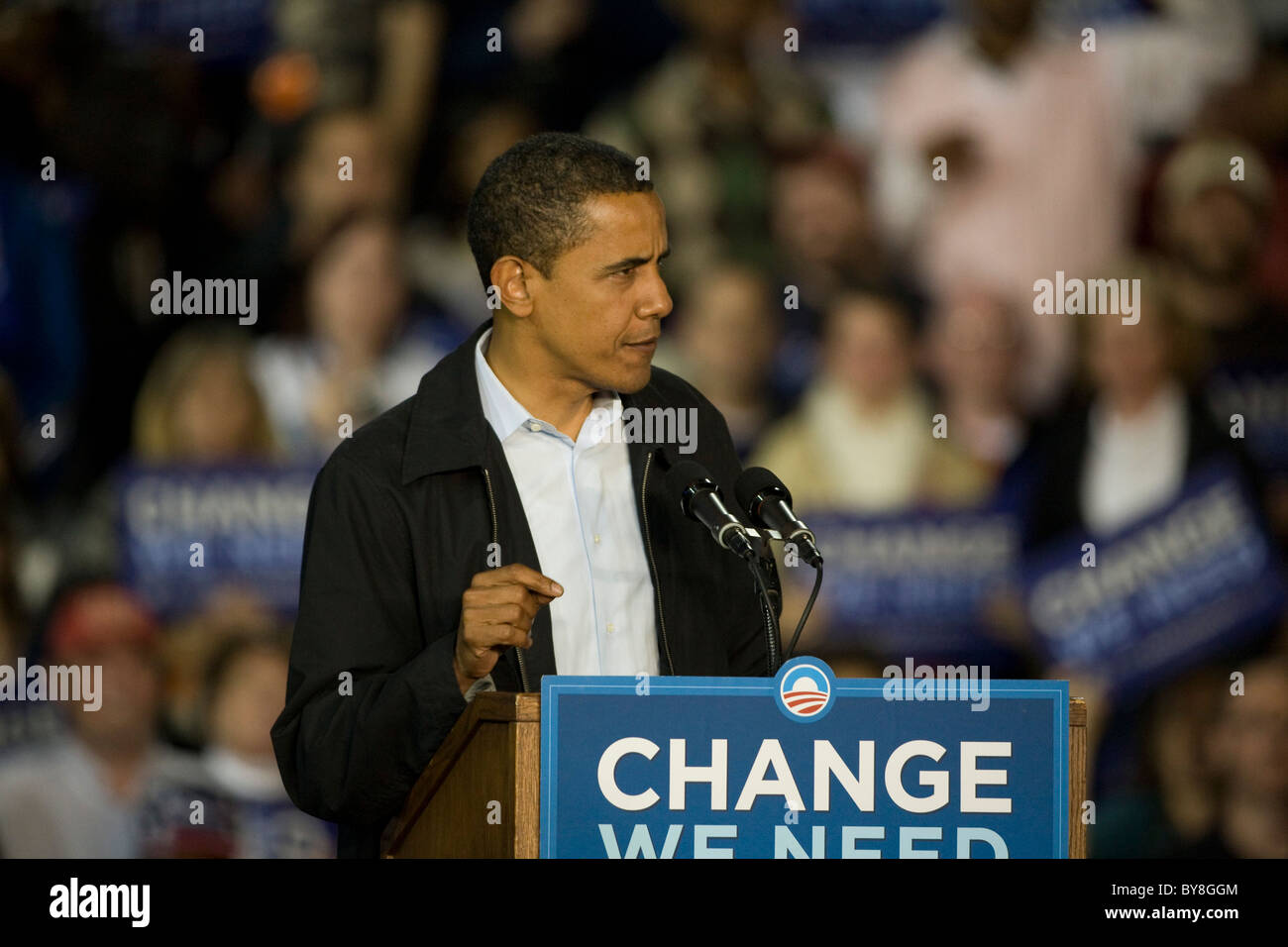 President Obama at a Rally at the University of Cincinnati in Cincinnati Ohio two days before the 2008 Presidential election. Stock Photo