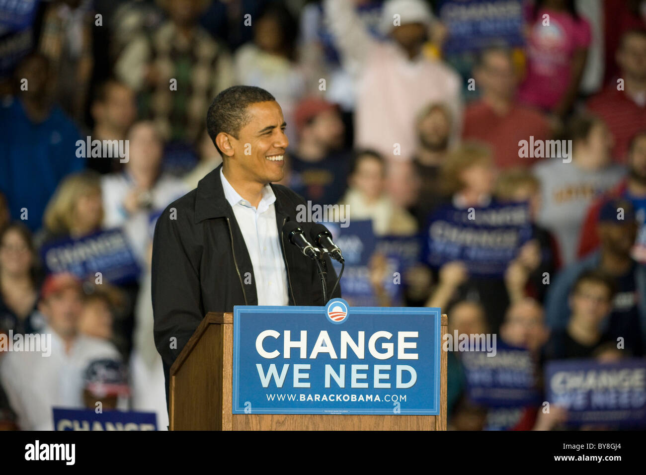 President Obama at a Rally at the University of Cincinnati in Cincinnati Ohio two days before the 2008 Presidential election. Stock Photo