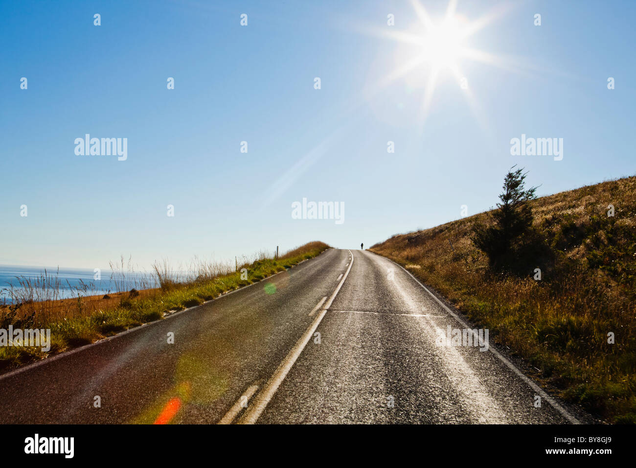 A sunny Summer afternoon on Cattle Point Road, San Juan Island, Washington, USA. Stock Photo