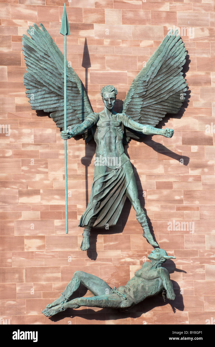 St Michael's Victory over the Devil, sculpture by Sir Jacob Epstein at St Michael's or Coventry Cathedral, England. Stock Photo