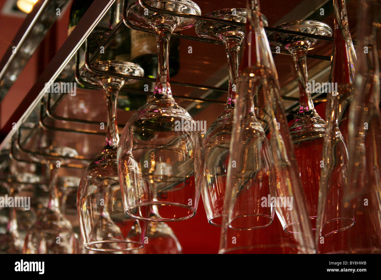 Glasses in rack Stock Photo Alamy
