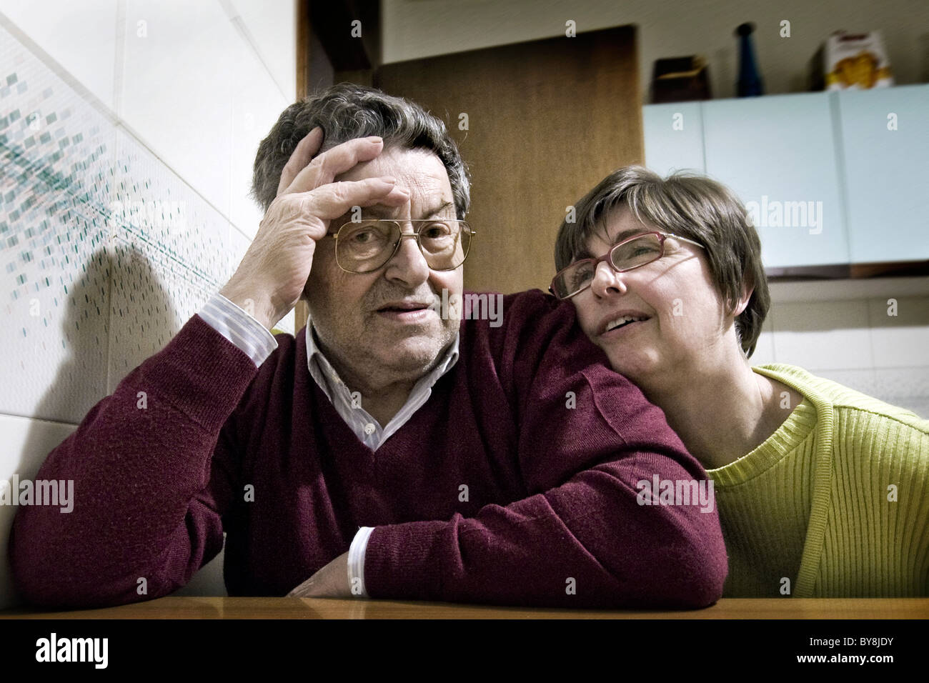 Elderly with Alzheimer's disease with daughter. Cuggiono, Milan province, Italy Stock Photo