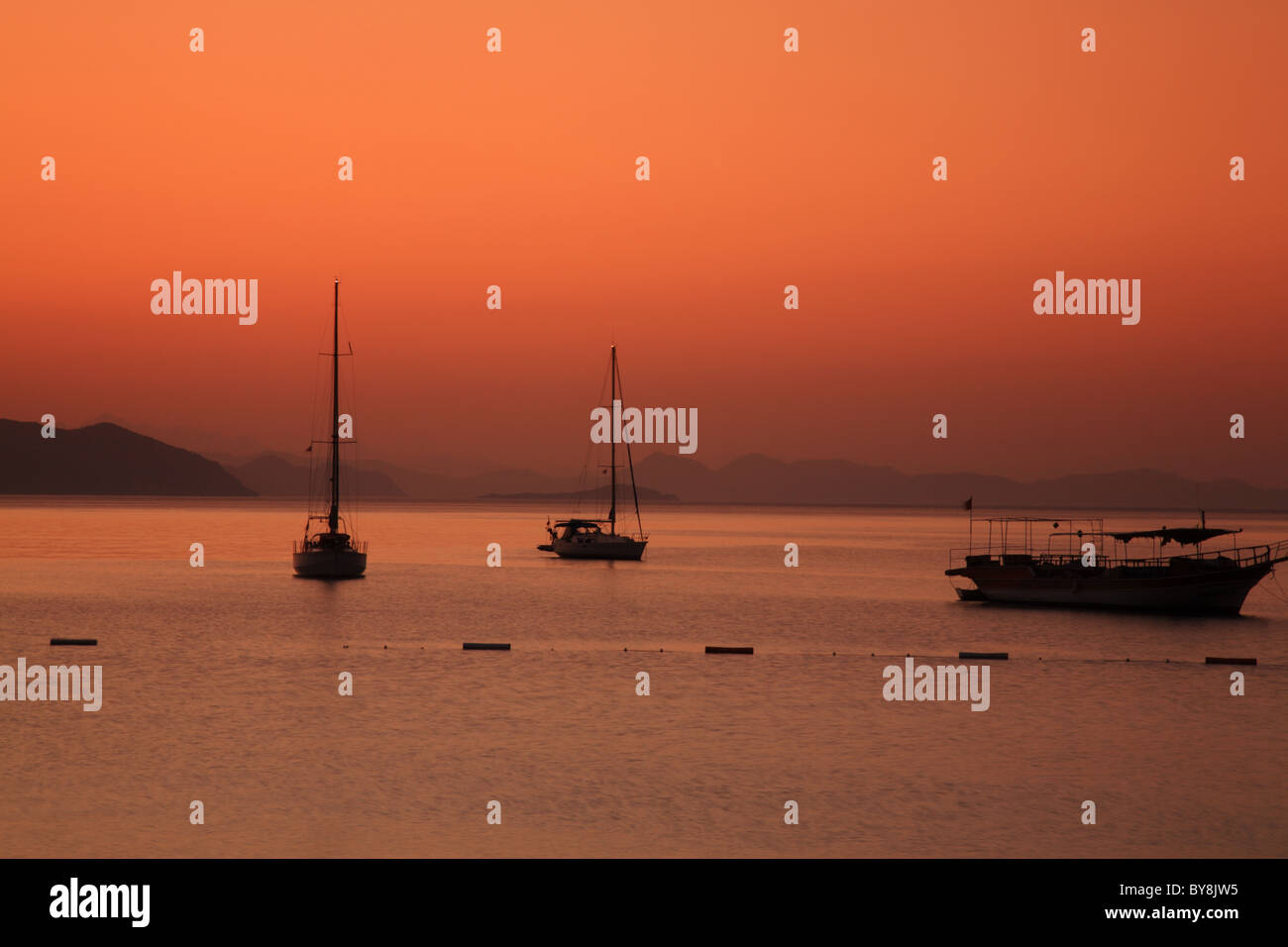 Early morning sunrise over the sea in Turunc Turkey Stock Photo