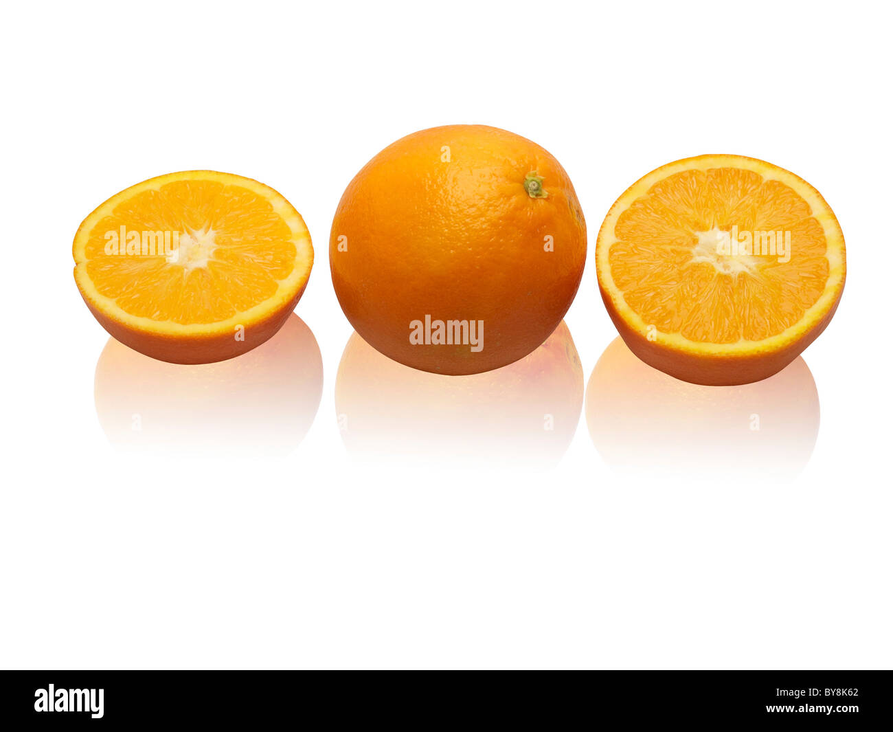 Oranges on a white background with a reflection Stock Photo