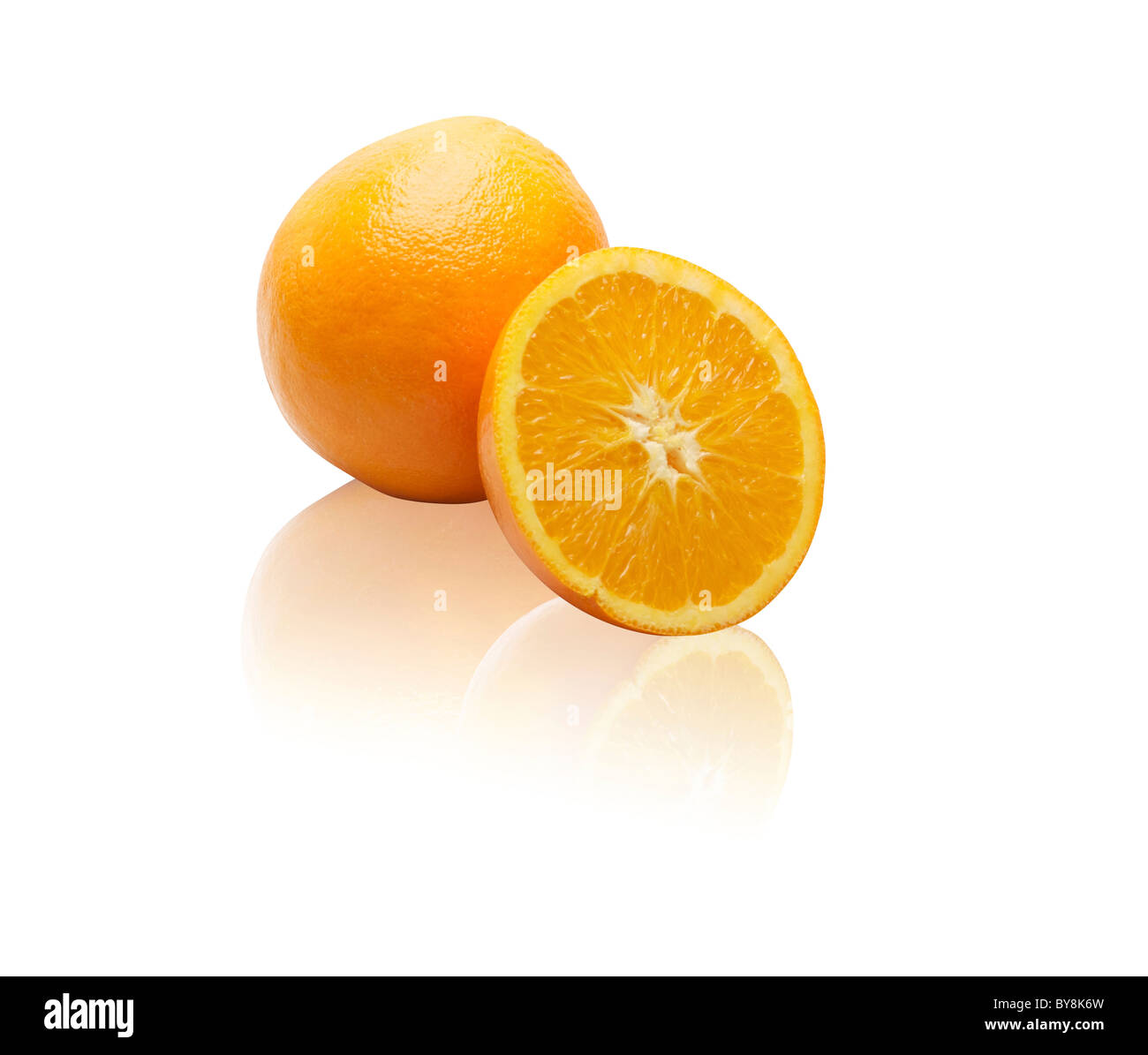 Oranges on a white background with a reflection Stock Photo