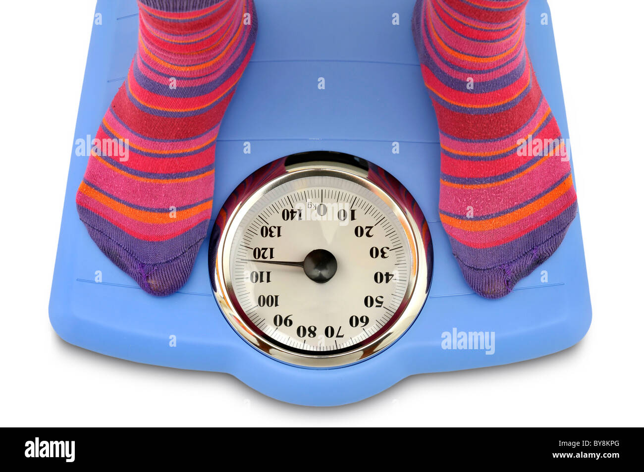 Woman's feet in a scale isolated in white Stock Photo Alamy