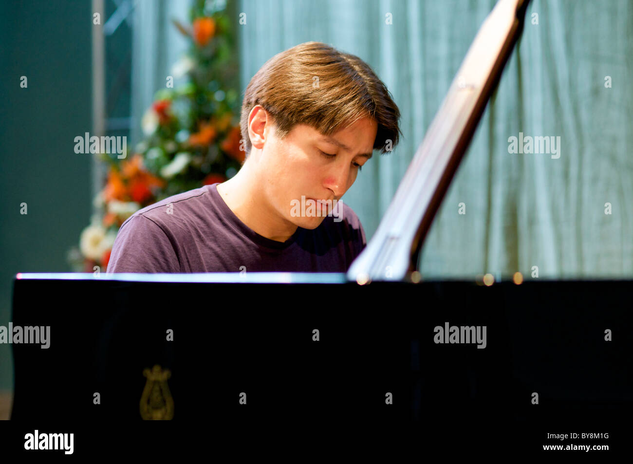 Classical pianist Freddy Kempf photographed duing rehearsal in the Assembley Rooms, Bath, during the annual Musicfest. Stock Photo