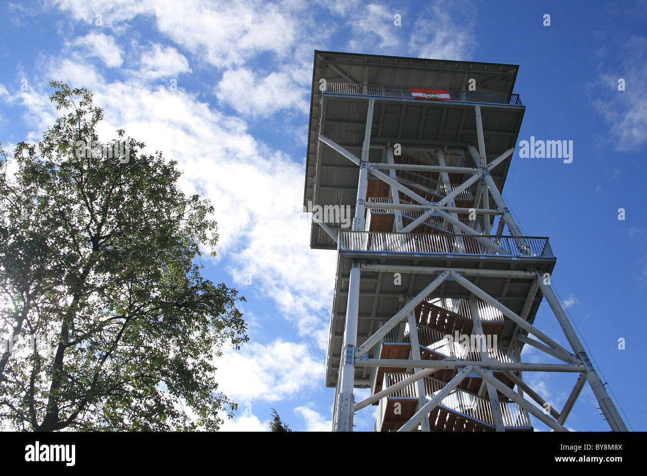 Wildlife observation tower in Wdzydze Kiszewskie, Kashubia, Poland. Stock Photo