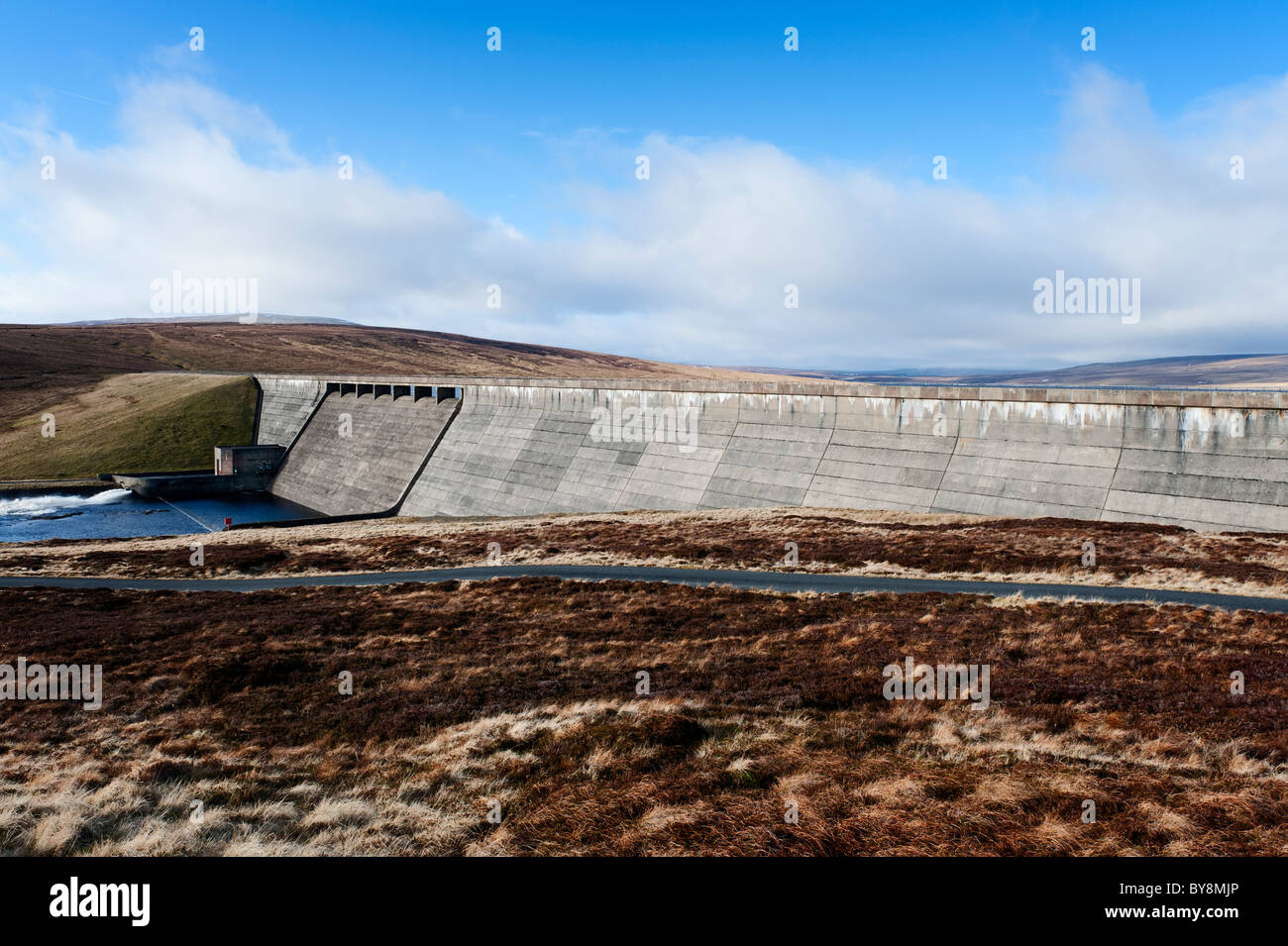 The dam at Cow Green reservoir. Stock Photo