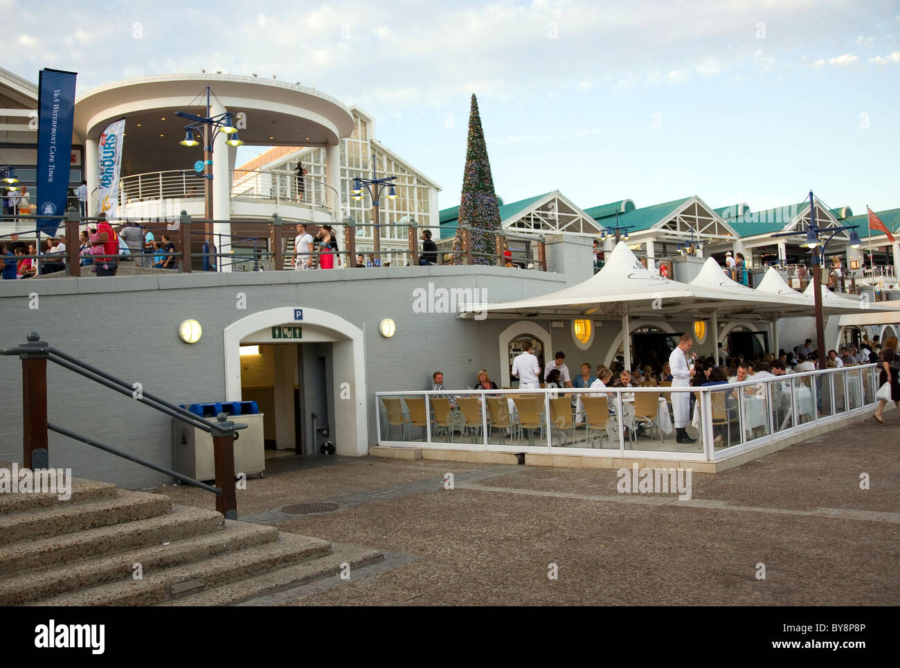 Dining at Harbor side restaurants at Waterfront in Cape Town Stock
