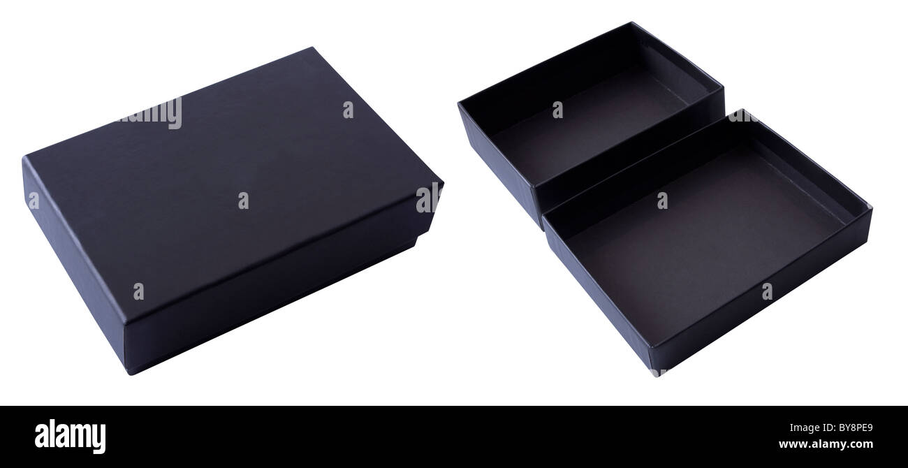 black gift box open and closed on a white background Stock Photo
