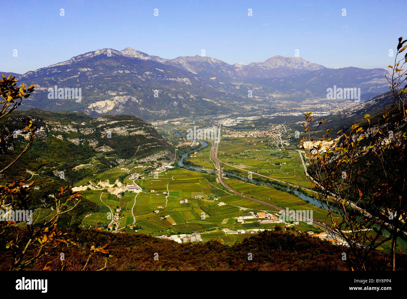 view of the valley, with roads and villages Stock Photo - Alamy