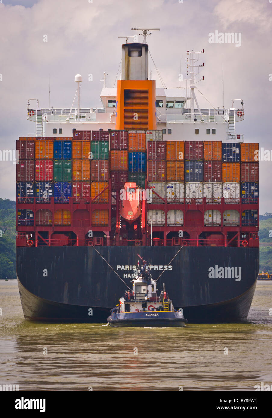 PANAMA - Hapag-Lloyd container ship on Panama Canal. Stock Photo