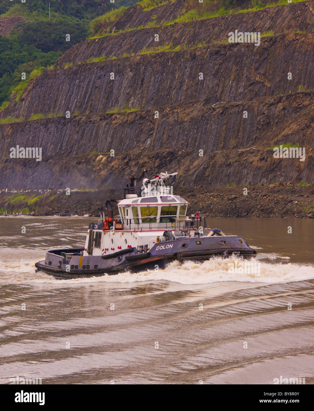 PANAMA - Tugboat on the Panama Canal. Stock Photo