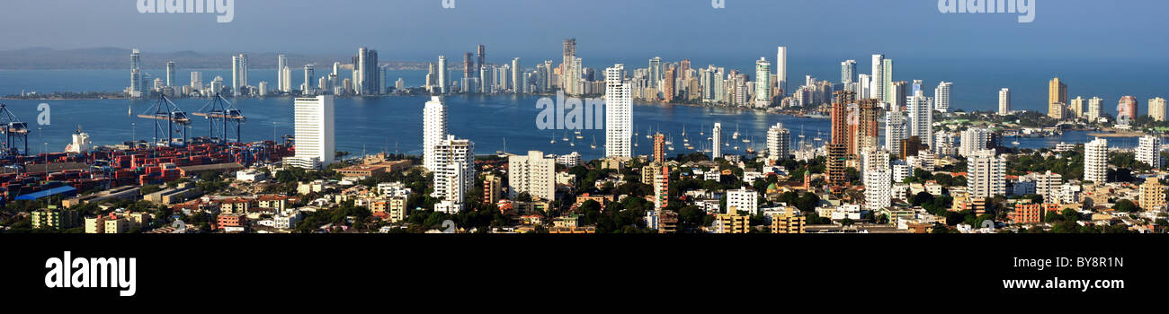 Cartegena Harbor and Downtown from the Castillo de San Felipe de Barajas Monastery Stock Photo