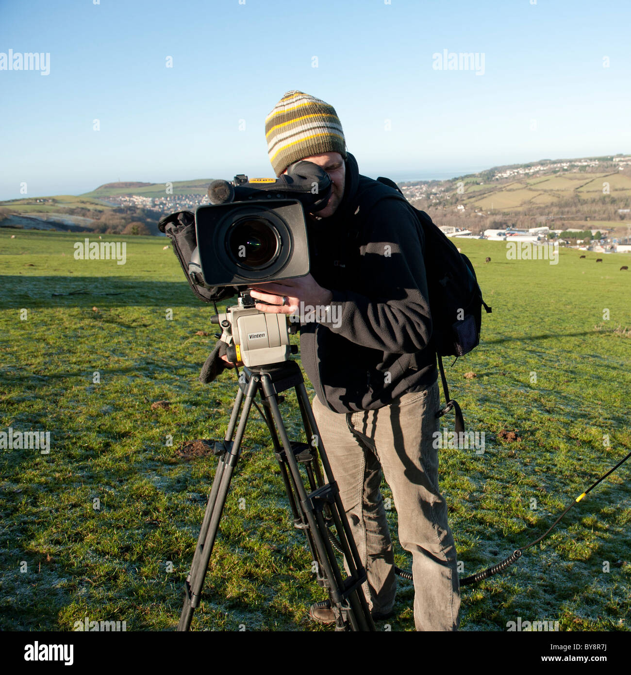 A television crew from S4C the welsh television channel recording an