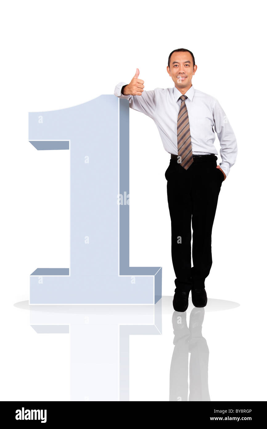 Asian successful bisinessman stand with NO.1 Stock Photo