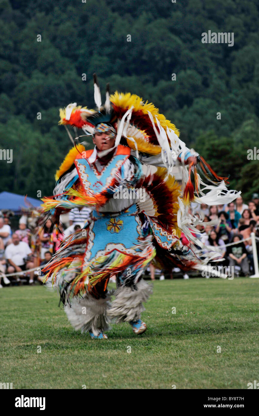 Fancy dancer at Cherokee Pow Wow, Cherokee, North Carolina Stock Photo