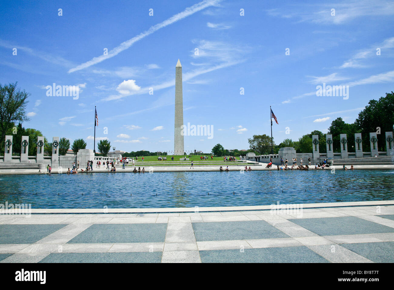 The National World War II Memorial and the Washington Monument;Washington;DC;USA;Amer Stock Photo