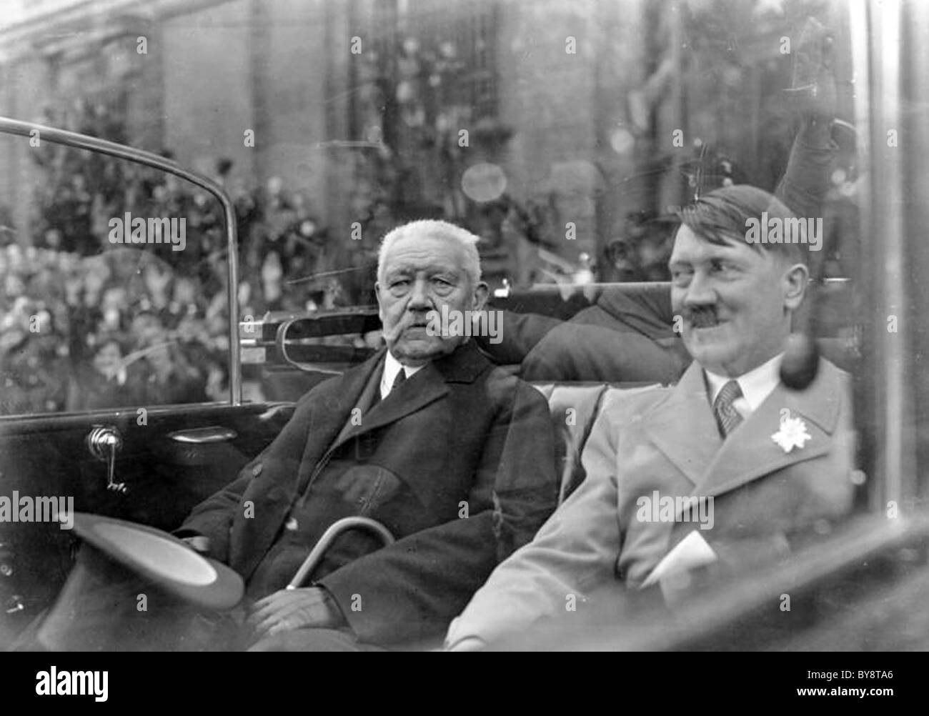 PAUL HIUNDENBURG German President with Chancellor Adolf Hitler on 1 May 1933 Stock Photo