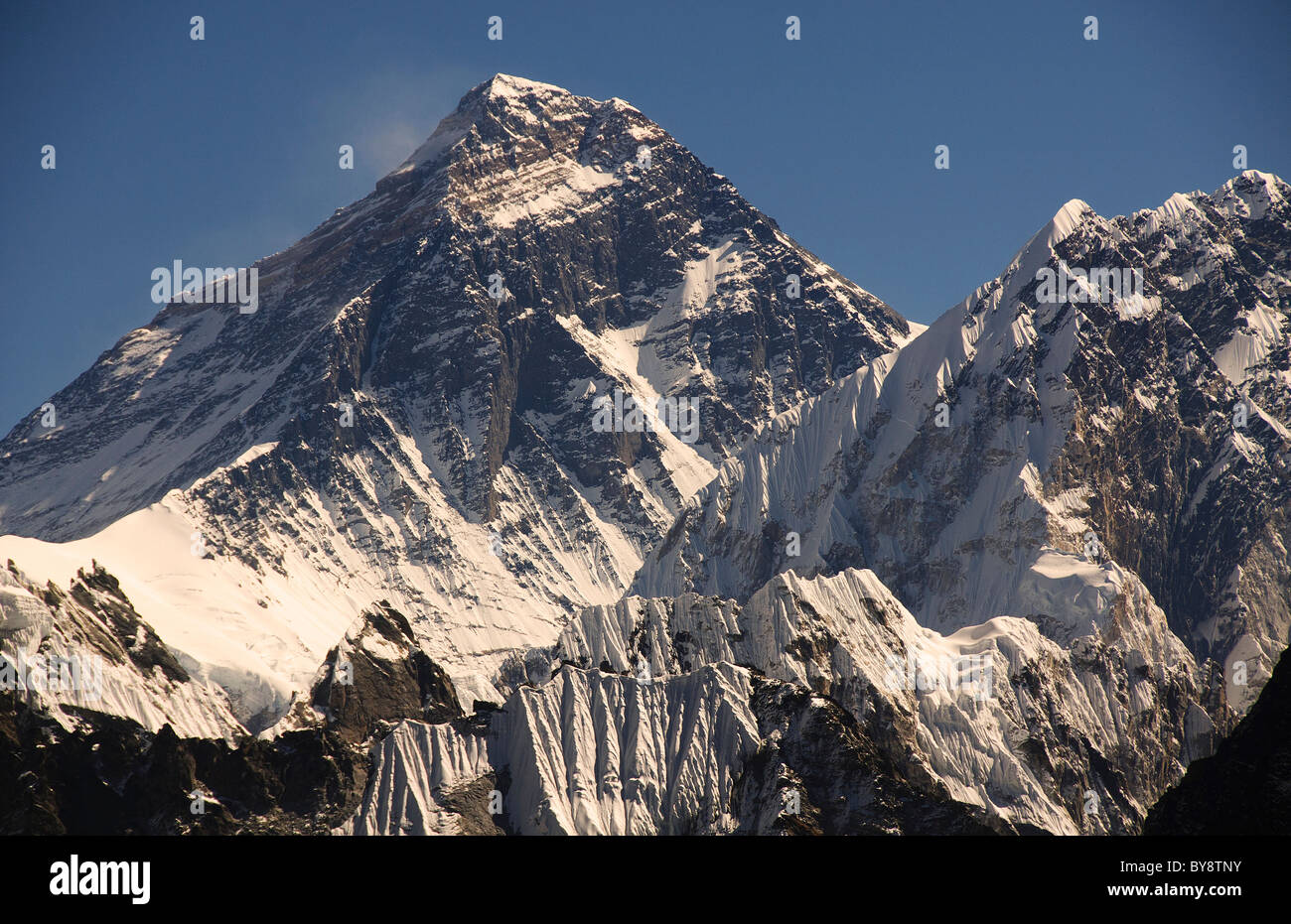 closeup of Mount Everest taken from Gokyo Ri in the Solo Khumbu region of Nepal Stock Photo