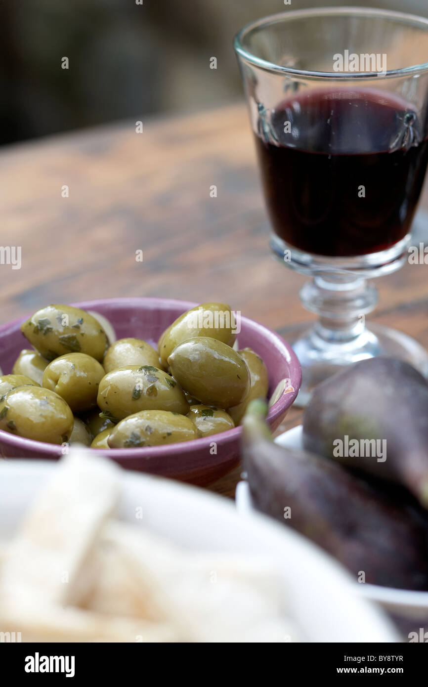 Green olives meze /appetiser Stock Photo