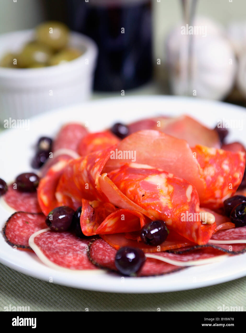 Salami and olives Stock Photo Alamy