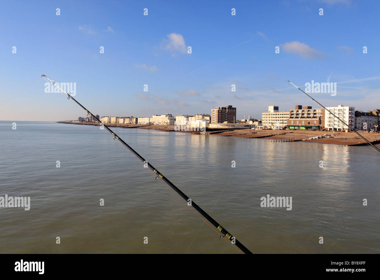 united kingdom west sussex worthing angling on the pier Stock Photo