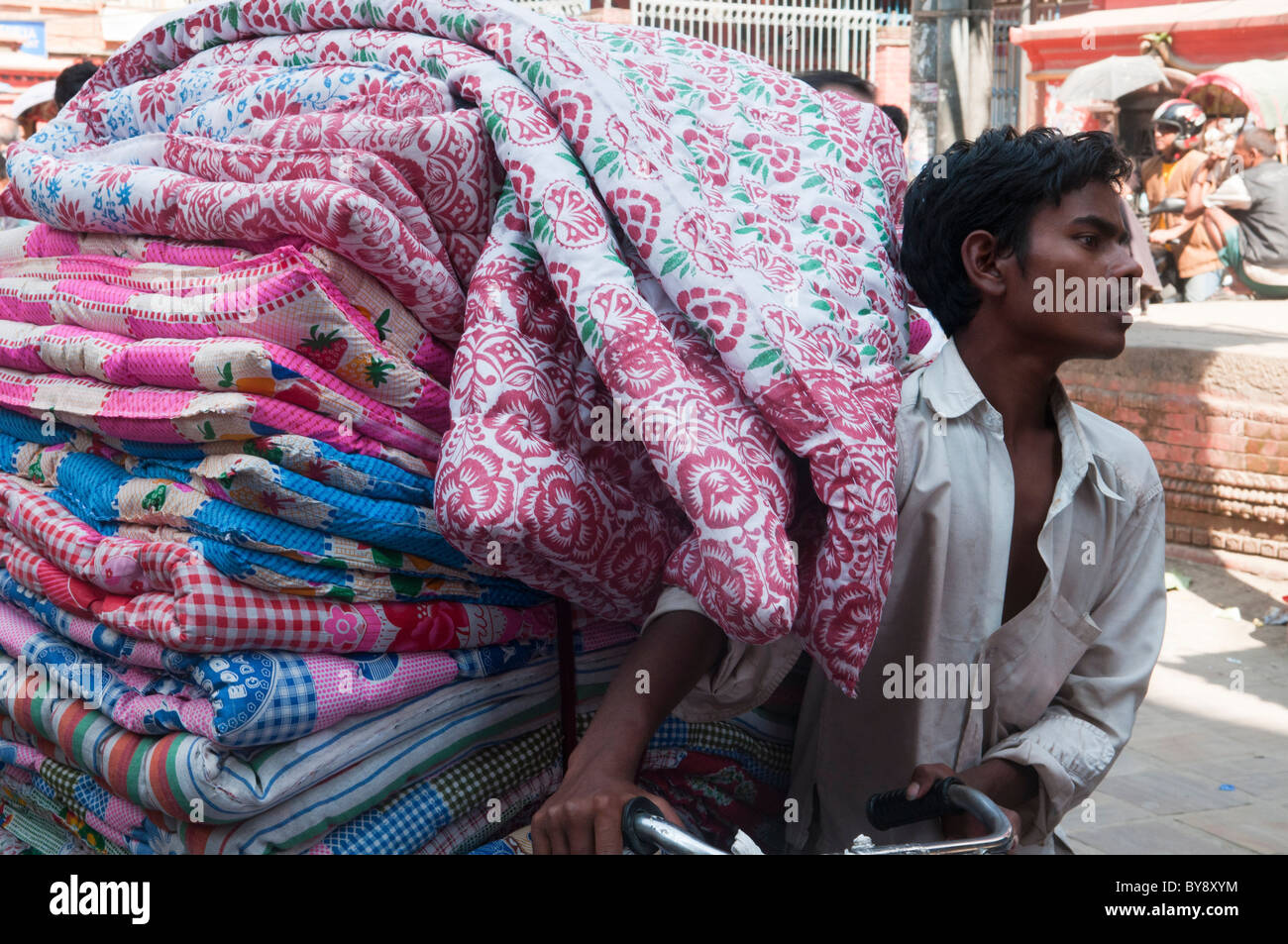Blanket vendor and his wares in kathmandu hires stock photography and
