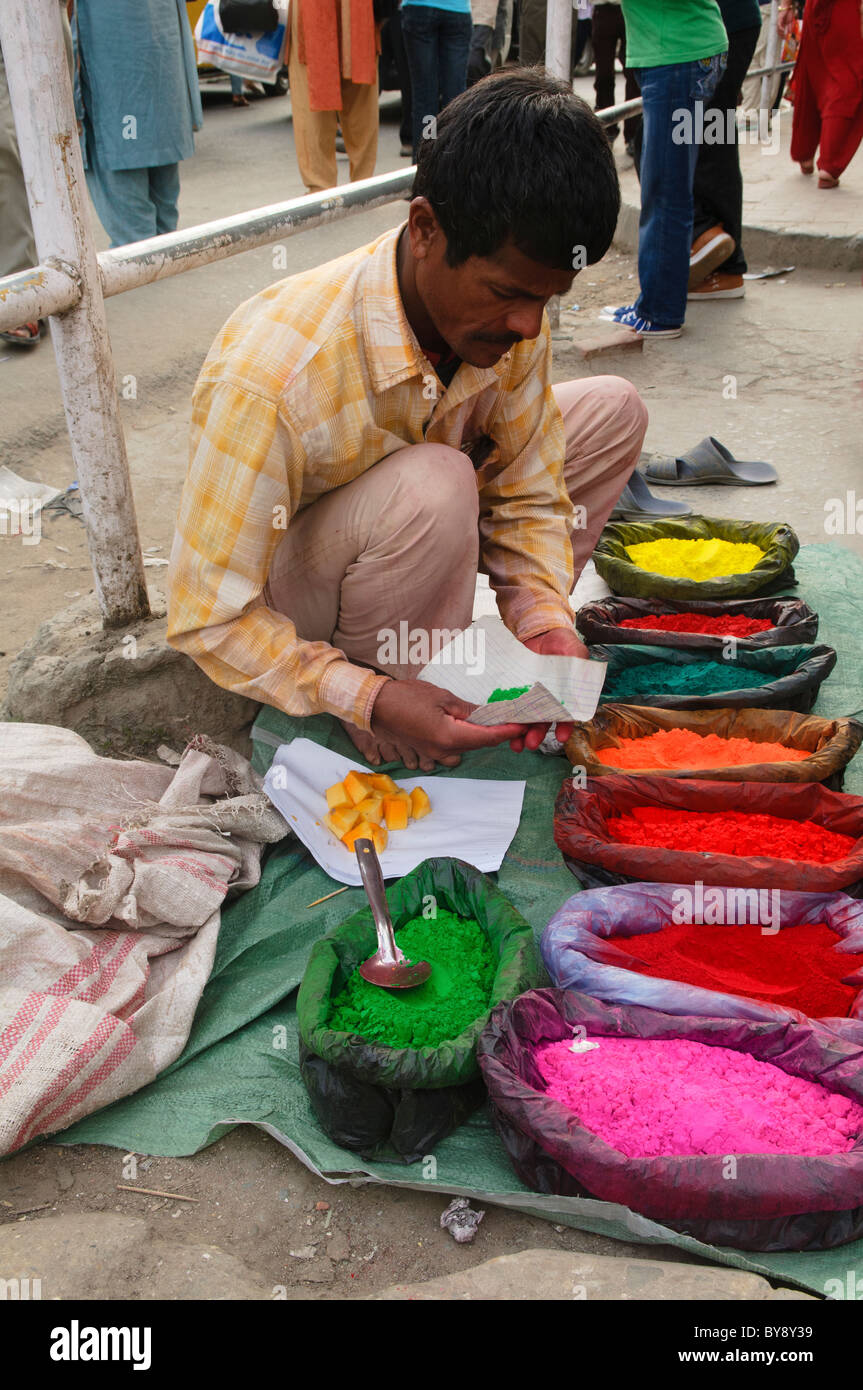 seller of dye in the market in Kathmandu, Nepal Stock Photo Alamy