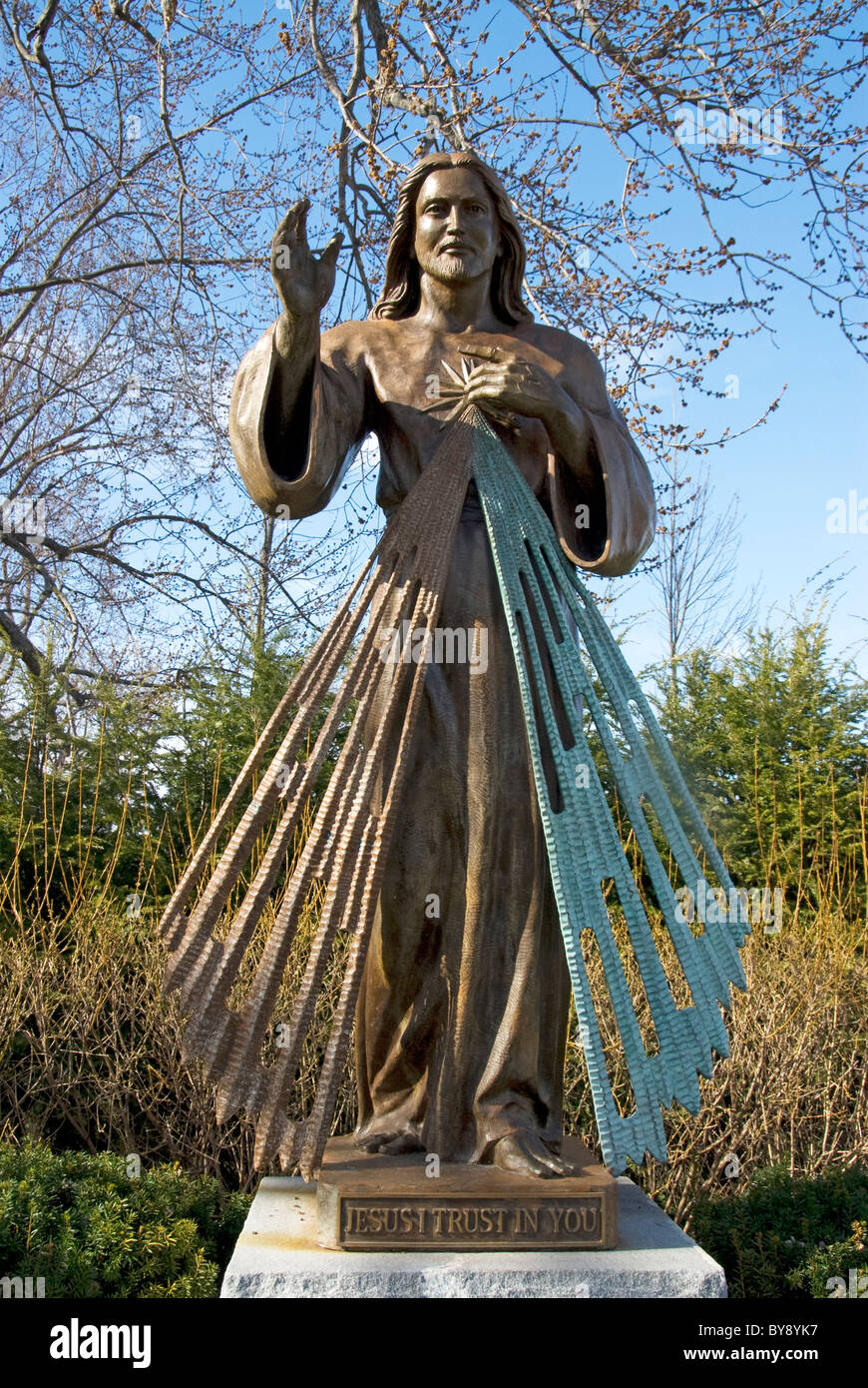 Jesus of Mercy statue at the National Shrine of Divine Mercy in Stockbridge, Massachussets Stock Photo
