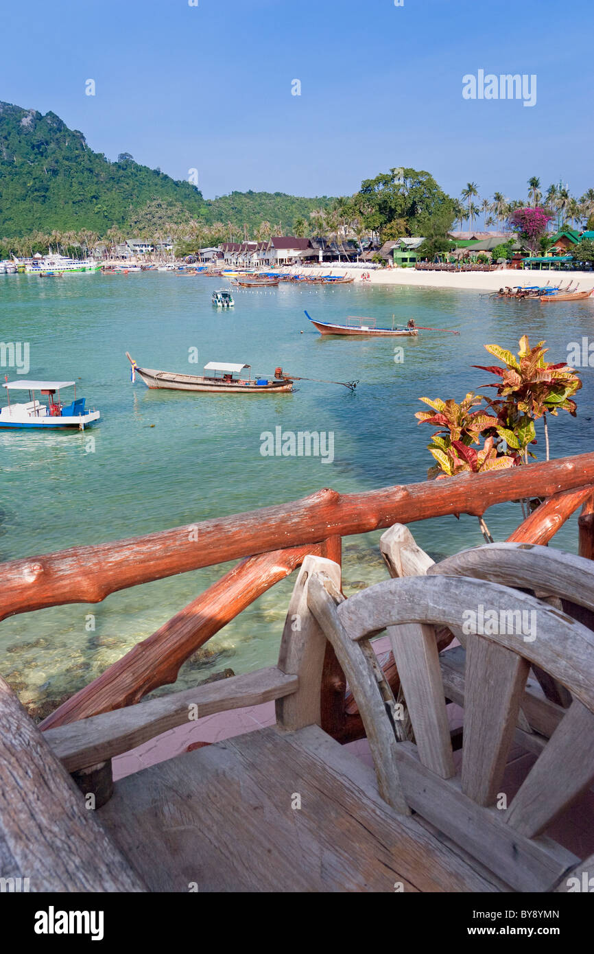 Views of Ao Ton Sai (Tonsai Bay) from a Beach-side Restaurant, Ko Phi Phi Don, Thailand Stock Photo