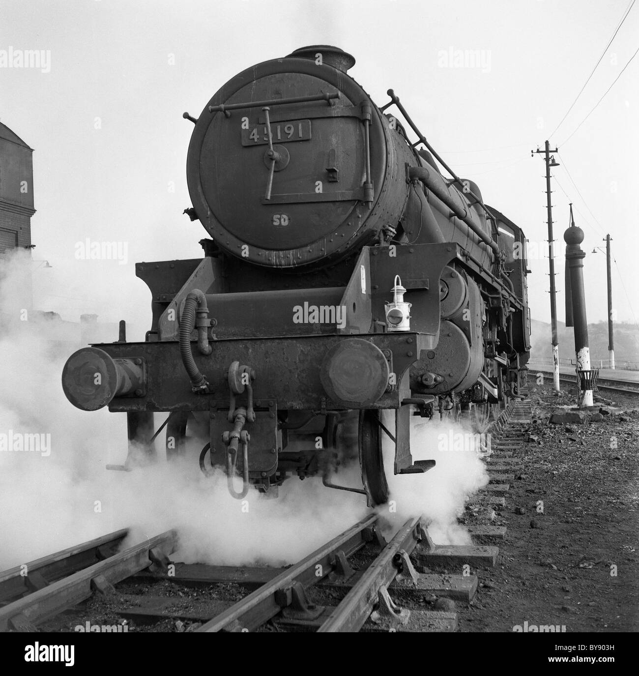 Black Five - Stanier Steam Locomotive at Oxley Sheds Wolverhampton 1967 Britain 1960s PICTURE BY DAVID BAGNALL Stock Photo