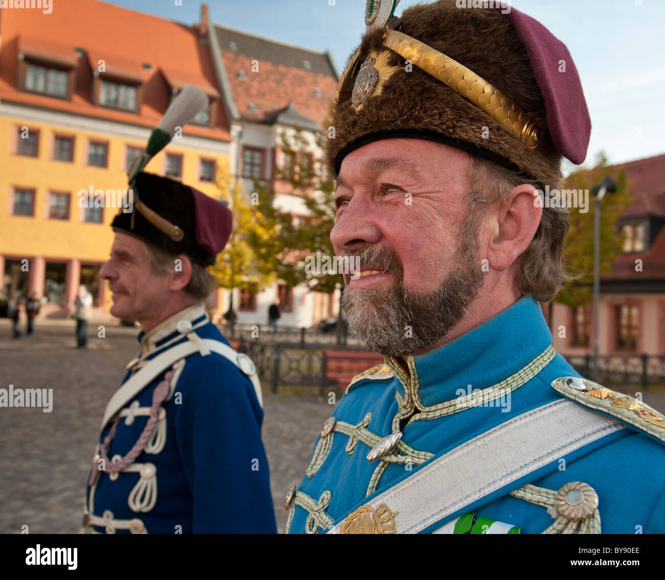 Uniformed re-enactors in Grimma, Saxony, Germany, Europe Stock Photo