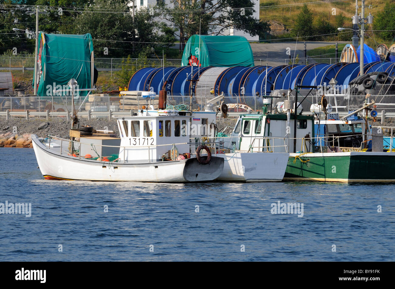 Inshore Fishing Boats Moored In Bay Bulls Newfoundland Canada Stock