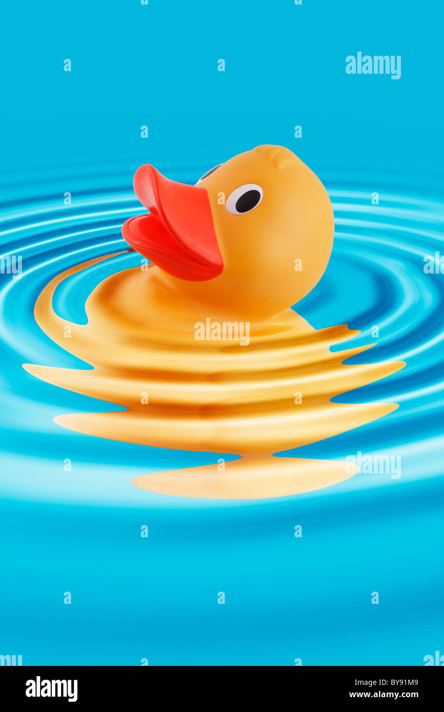 Rubber duck struggling to swim Stock Photo