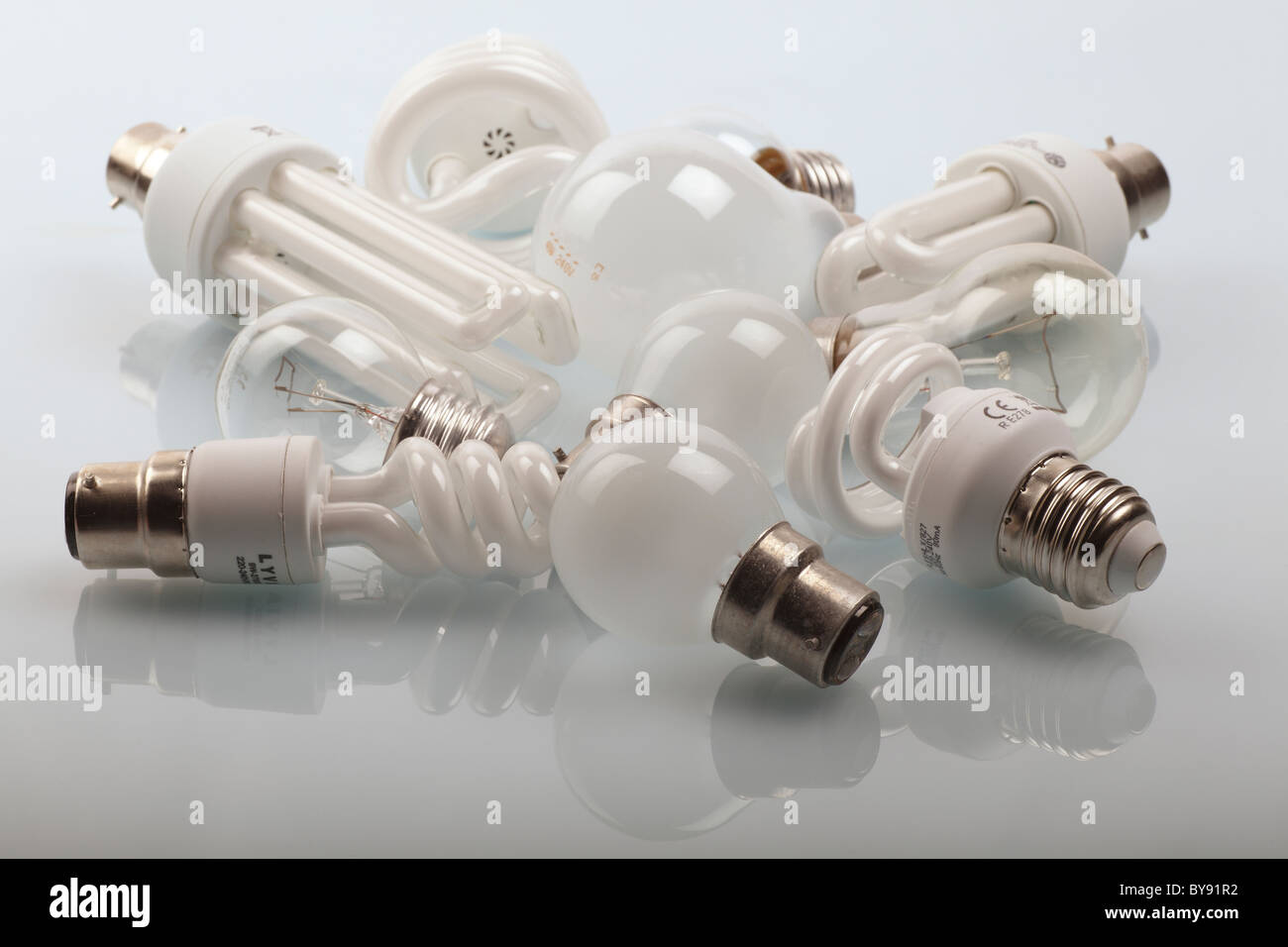 Collection of filament and low enery lightbulbs Stock Photo