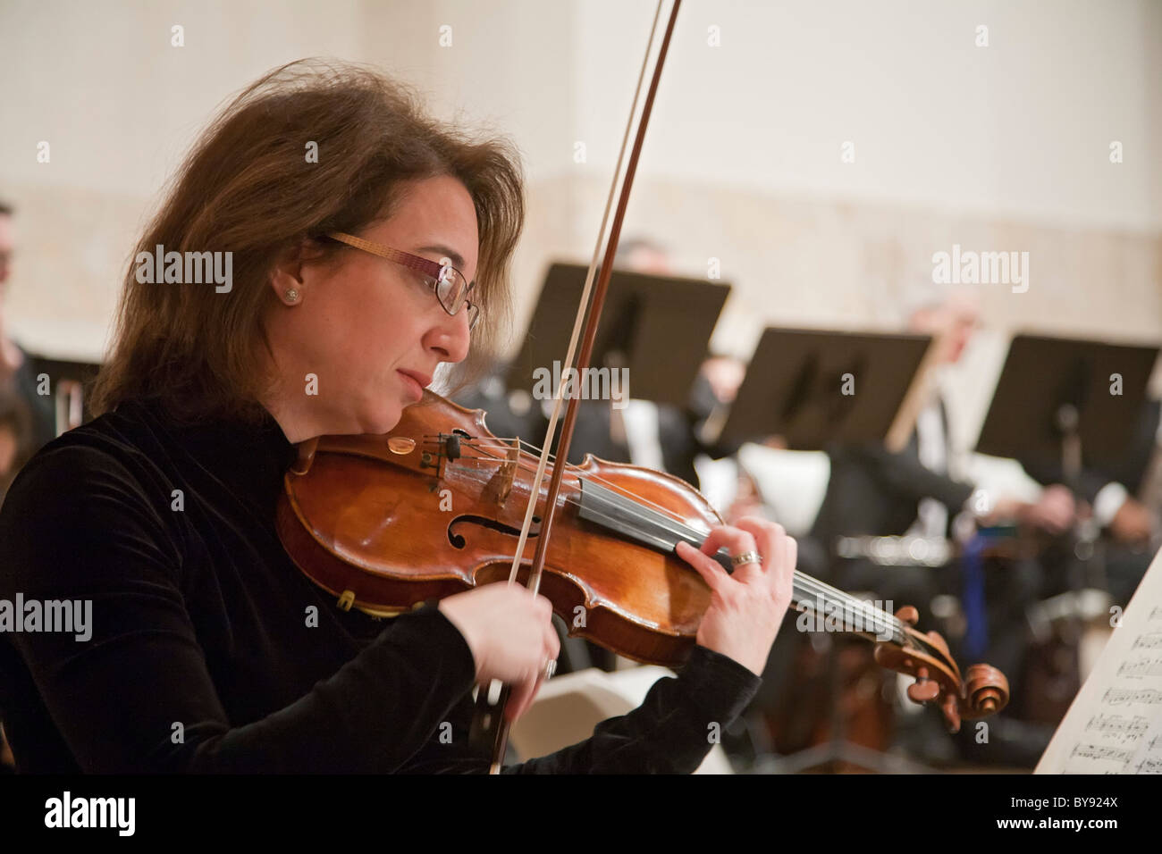 Striking Symphony Orchestra Musicians Play Concert Stock Photo