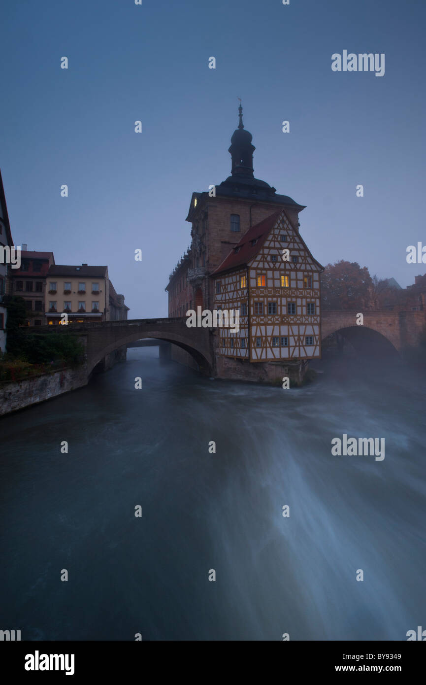 Early morning at the Altes Rathaus in Bamberg, Bavaria, Germany, Europe Stock Photo