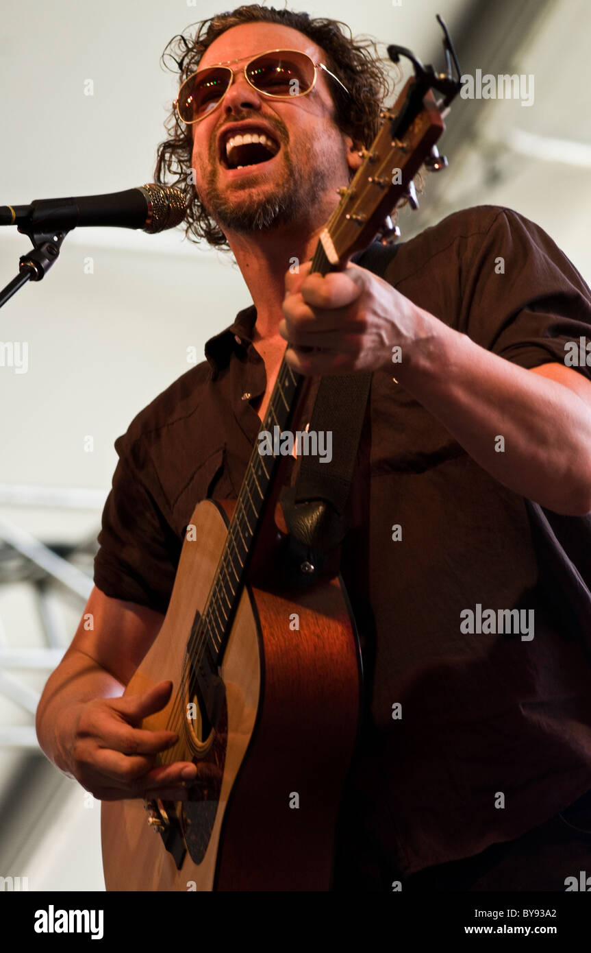Rusted Root Singer Michael Glabicki of Rusted Root singing live at Mile High Music ...