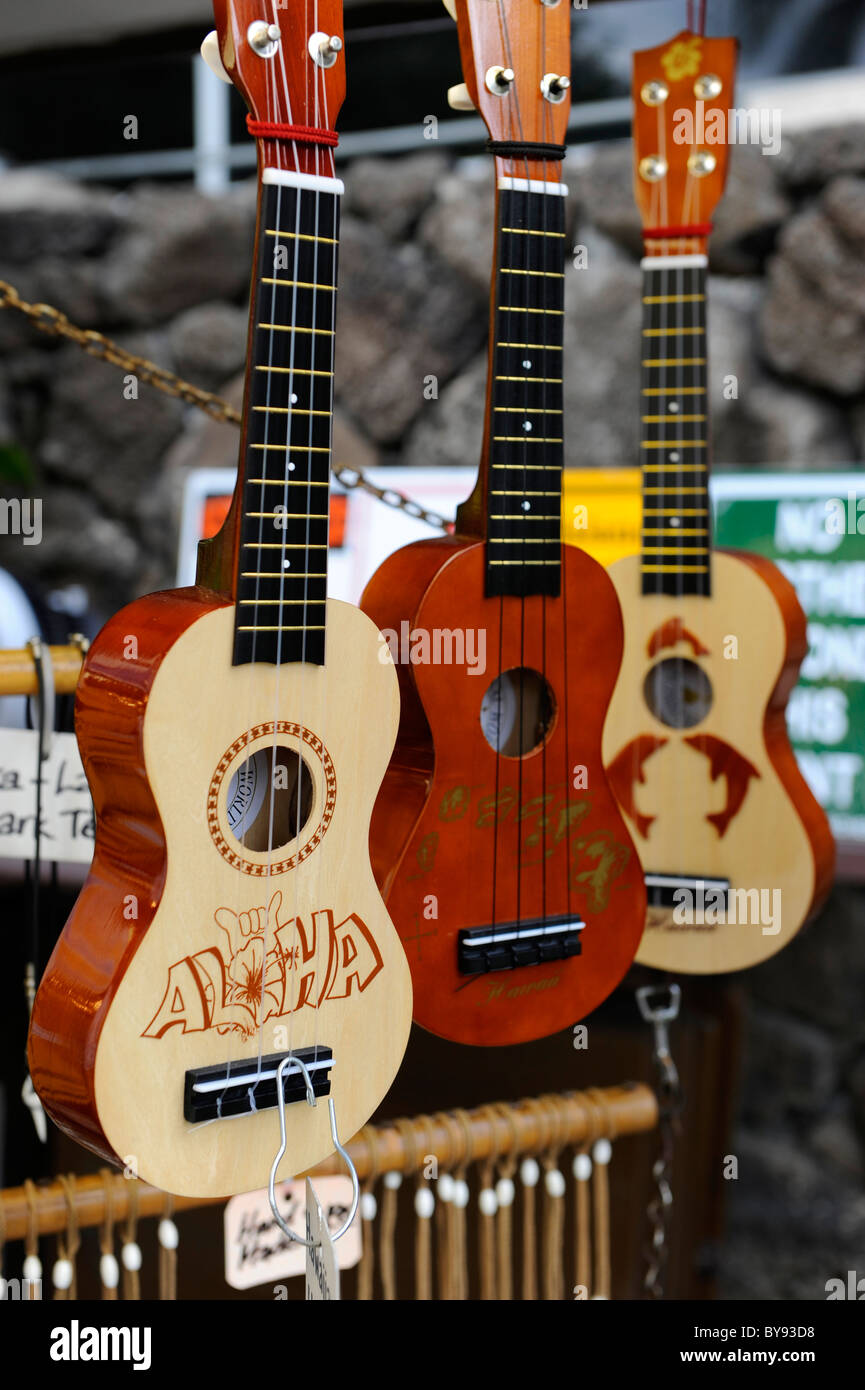 Ukelele displayed Kalakaua Ave along Waikiki Beach Honolulu Hawaii
