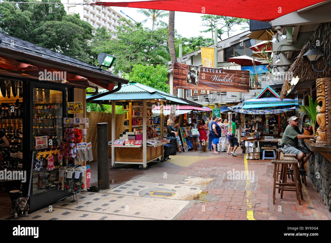 International Market Place on Kalakaua Ave along Waikiki Beach Honolulu Hawaii Stock Photo Alamy