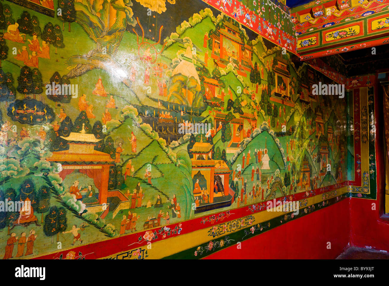 Wall paintings interior Drepung Monastery, Lhasa, Tibet. JMH4530 Stock Photo