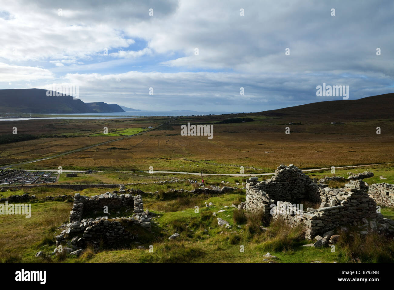 The Missionary Settlement - or Deserted Village, On the slopes of Slievemore, Achill Island, County Mayo, Ireland Stock Photo
