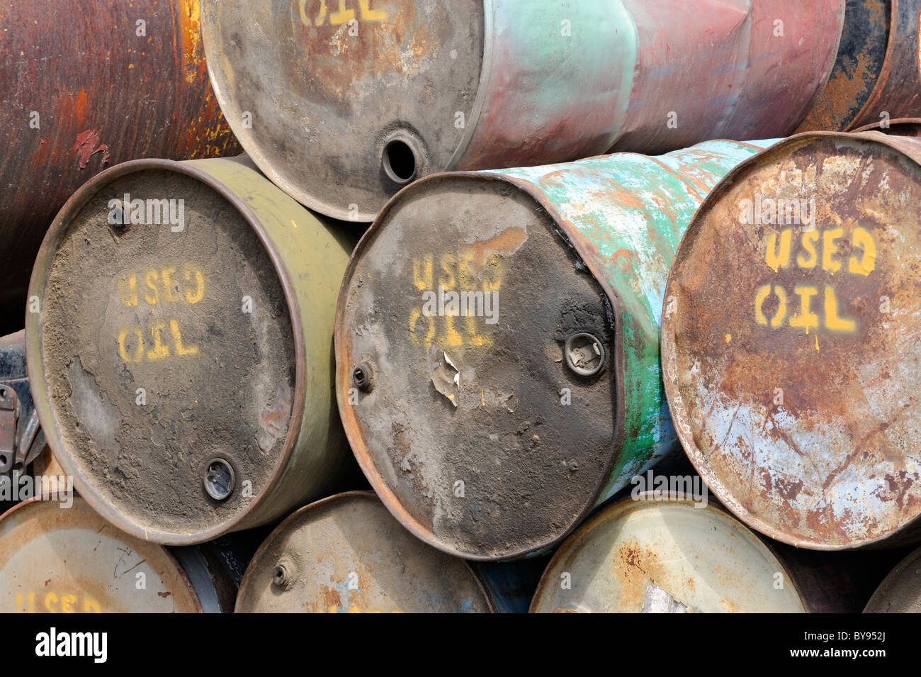 Drums containing used oil, for recycling Stock Photo Alamy