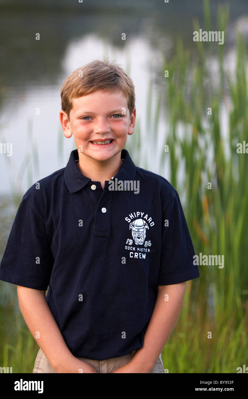 A 10 year old boy with short brown hair Stock Photo Alamy