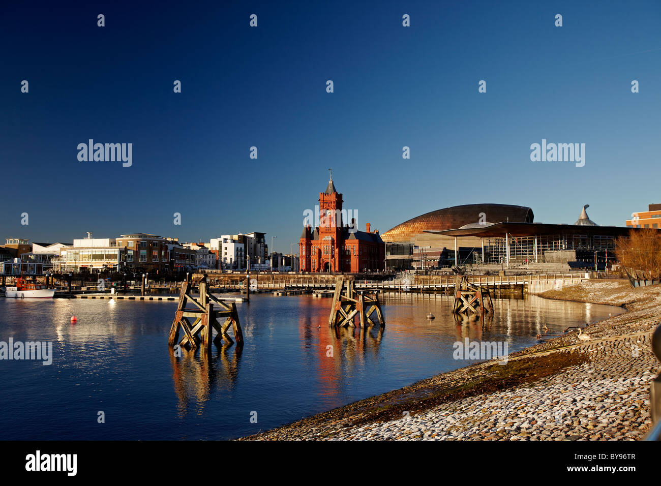 The Pierhead Building, The National Assembly for Wales and the Wales Millennium Centre in Cardiff Bay, Cardiff, UK Stock Photo