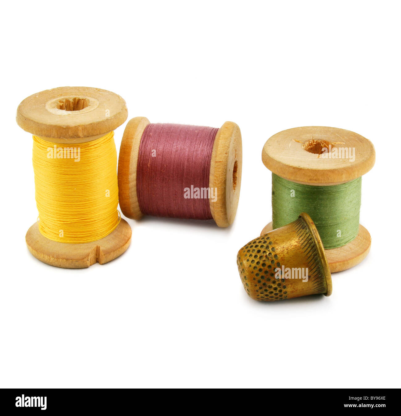 Spools of thread and thimble Stock Photo Alamy