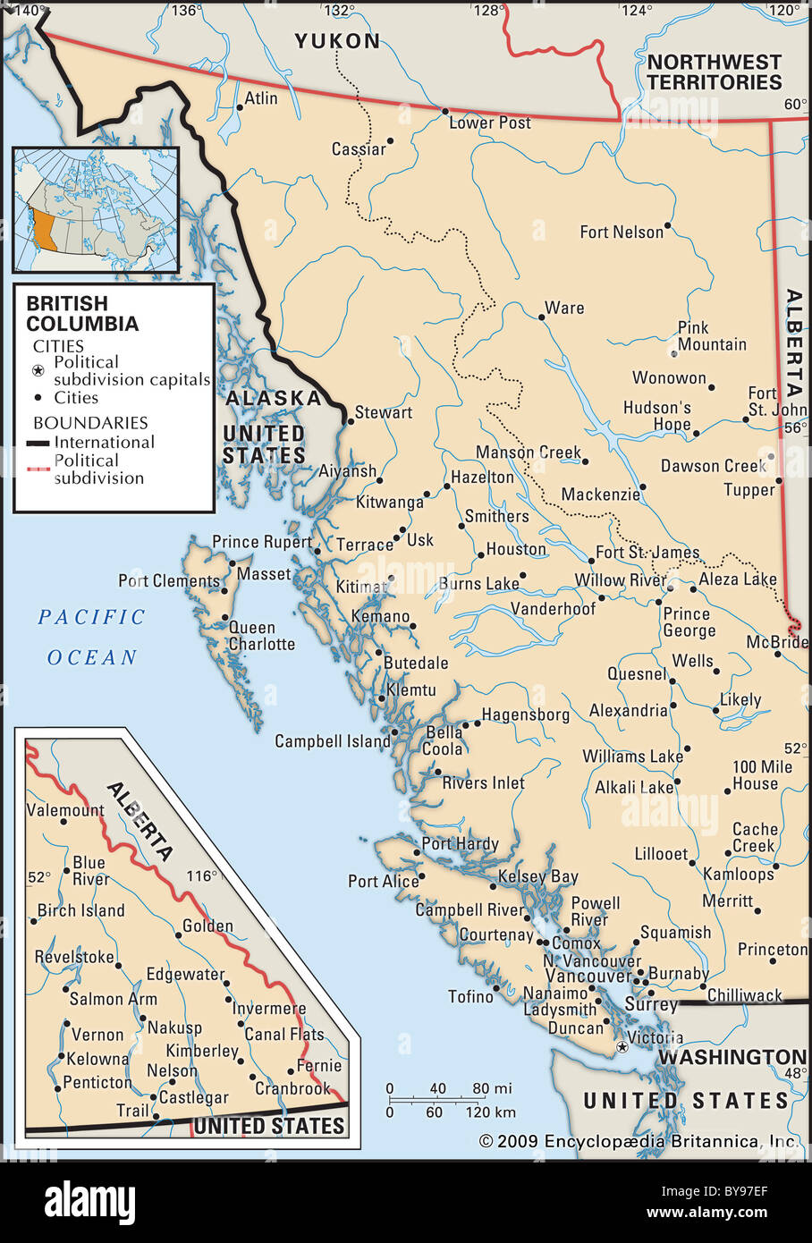 Map of British Columbia Stock Photo